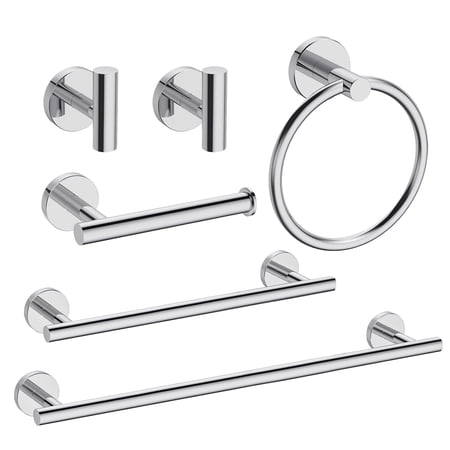 6-Piece Bathroom Hardware Set Stainless Steel Towel Bar Towel Ring Toilet Paper Holder & Wall Hooks Wall Mounted Bath Accessories for Modern & Farmhouse Bathrooms