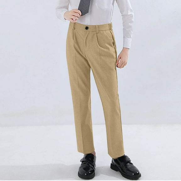 NAISIBABY Little and Big Boys School Uniform Pants 10T, Flat Front Elastic Waist Classic Fit Performance Pants Khaki(2-18T)