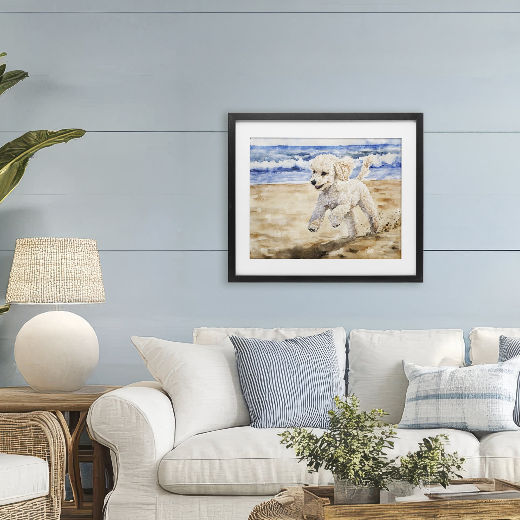 Stupell Industries Poodle's Journey on Beach Black Framed Print Under Glass, design by Svetlana Aleynikova