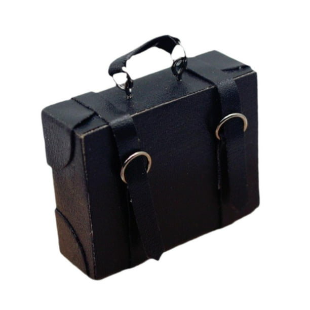 Caja de equipaje a escala 1:6 1:12, accesorios para casa de muñecas, caja de madera para casa de muñecas, bolsa Negro
