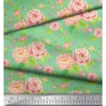 thumbnail image 3 of Soimoi Green Japan Crepe Satin Fabric Leaves & Peony Floral Print Fabric by Yard 42 Inch Wide, 3 of 3