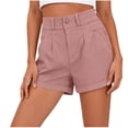 thumbnail image 6 of Horkkom Linen Shorts for Women Button Zipper Elastic Waist Shorts Summer Vacation Casual Shorts with Pockets XL, 6 of 8