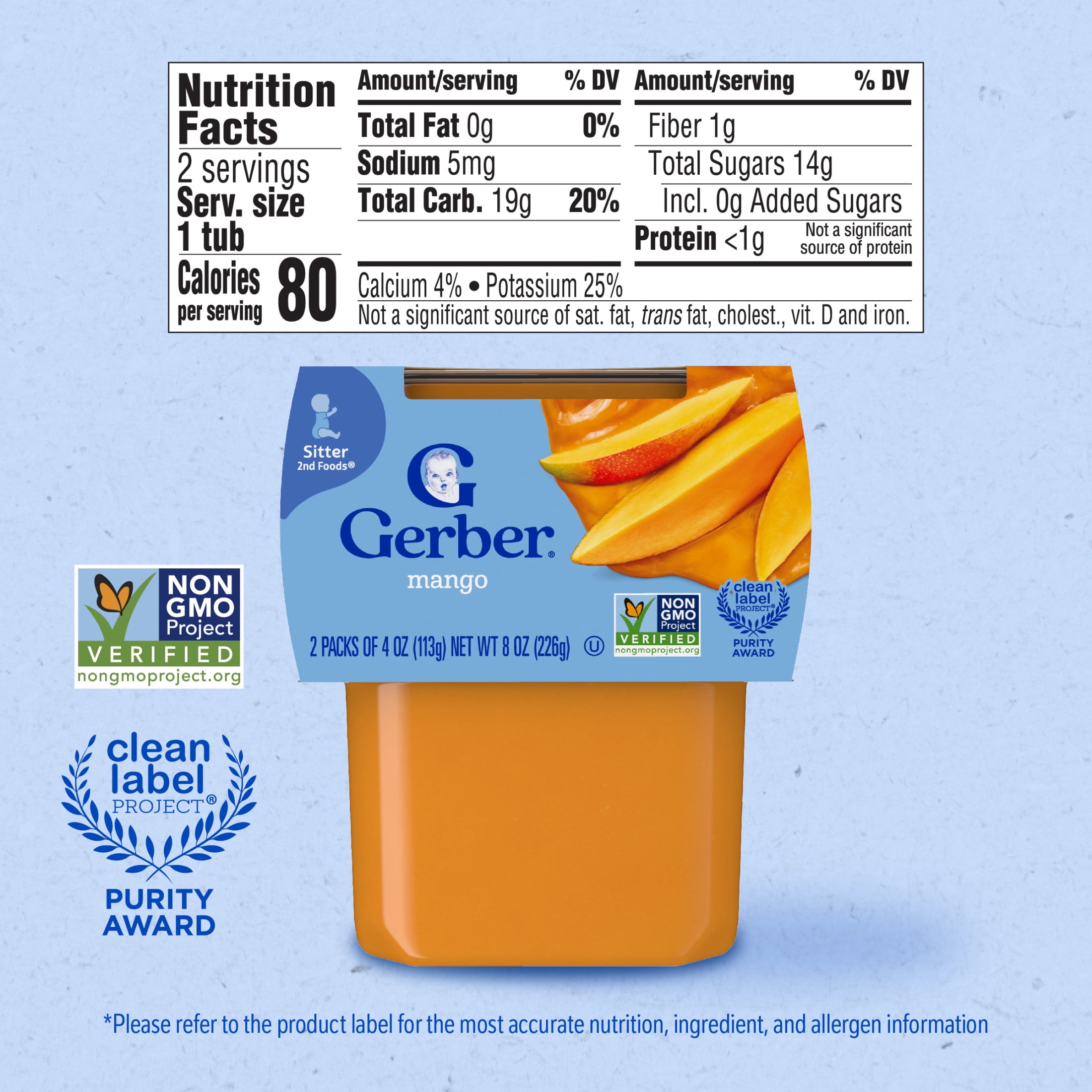(8 pack) Gerber Stage 2 Baby Food, Mango Puree Tub, Baby Puree, 2PK 8 oz