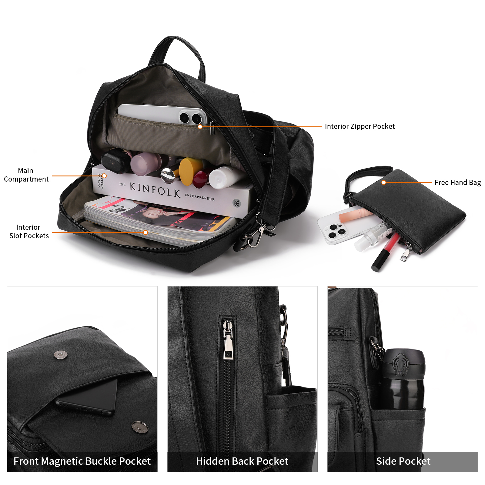 GOIACII Women's Leather Backpack Purse 2-Piece Set photo 7