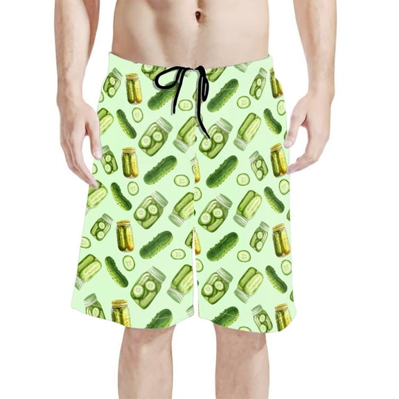 Binienty Men's Board Shorts Swim Trunks With Pickle Cucumber Print - Quick Dry for Beach Surfing and Summer Vacation