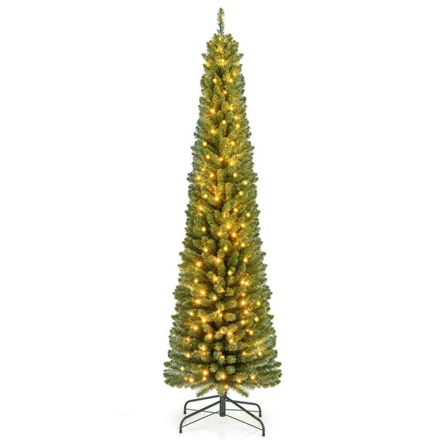 Costway 7 FT Pencil Christmas Tree with 523 Memory Wire Branch Tips 190 LED Lights for Home