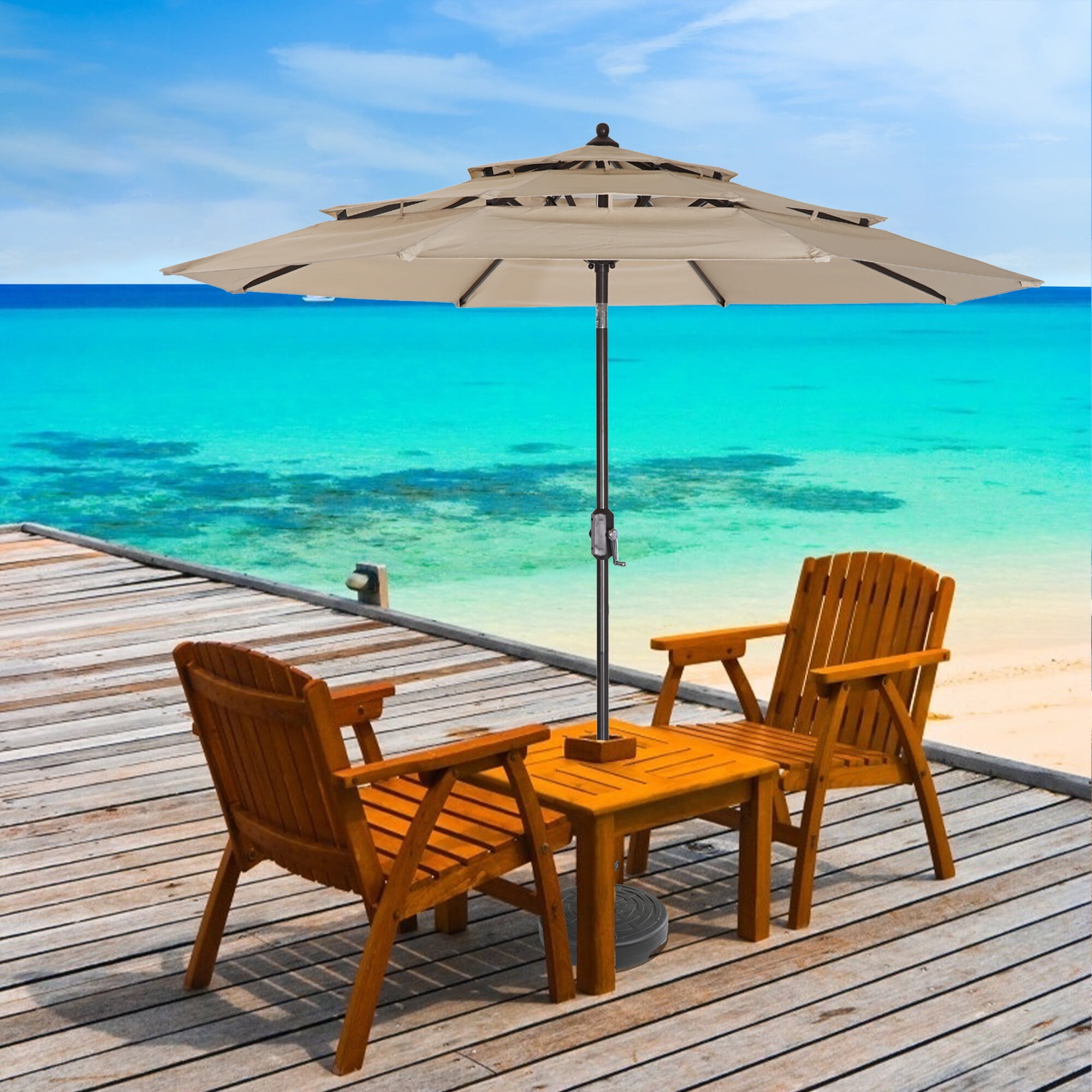 MASBEKTE 3 Tiers Patio Umbrella Outdoor Market Patio Umbrella with Push