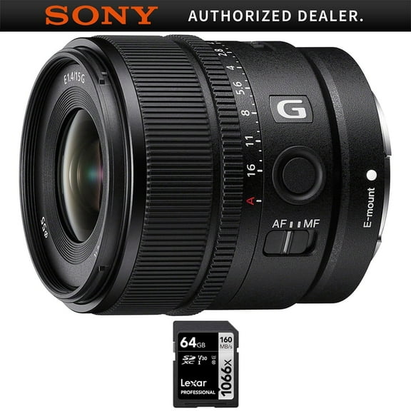 Sony SEL15F14G E 15mm F1.4 G APS-C Large-Aperture Wide-Angle G Lens Bundle with Lexar Professional 1066x 64GB SDXC UHS-I Card Up to 160MB/s Read