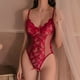 thumbnail image 5 of Ropa interior Sexy roja sin entrepierna para mujer, conjuntos de sujetador sin espalda hueco de encaje, disfraz erótico de peluche, sujetador abierto en V profundo, conjunto de lencería para mujer, 5 of 5