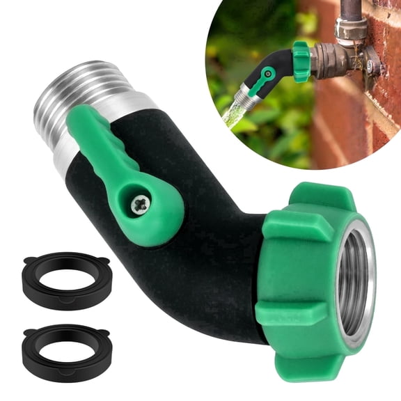 Mamatety 3/4 GHT Garden Hose Elbow Adapter with Shut off Valve, 45 Degree 304 Lead-Free Stainless Steel Faucet to Hose Connector