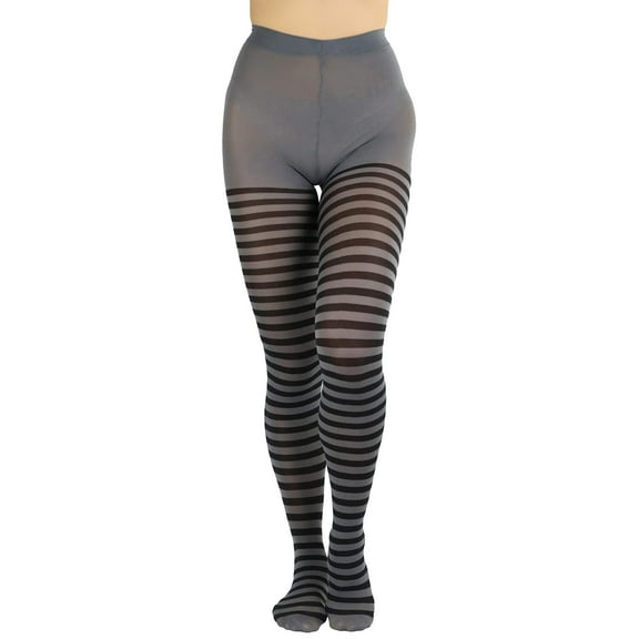 ToBeInStyle Women's Nylon Horizontal Striped Opaque Tights - Black/Grey - One Size