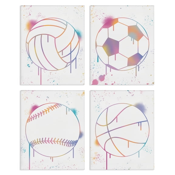 Stupell Industries Modern Graffiti Sports Balls 4 Piece Canvas Wall Art Set, design by Marcus Prime, 20 x 16