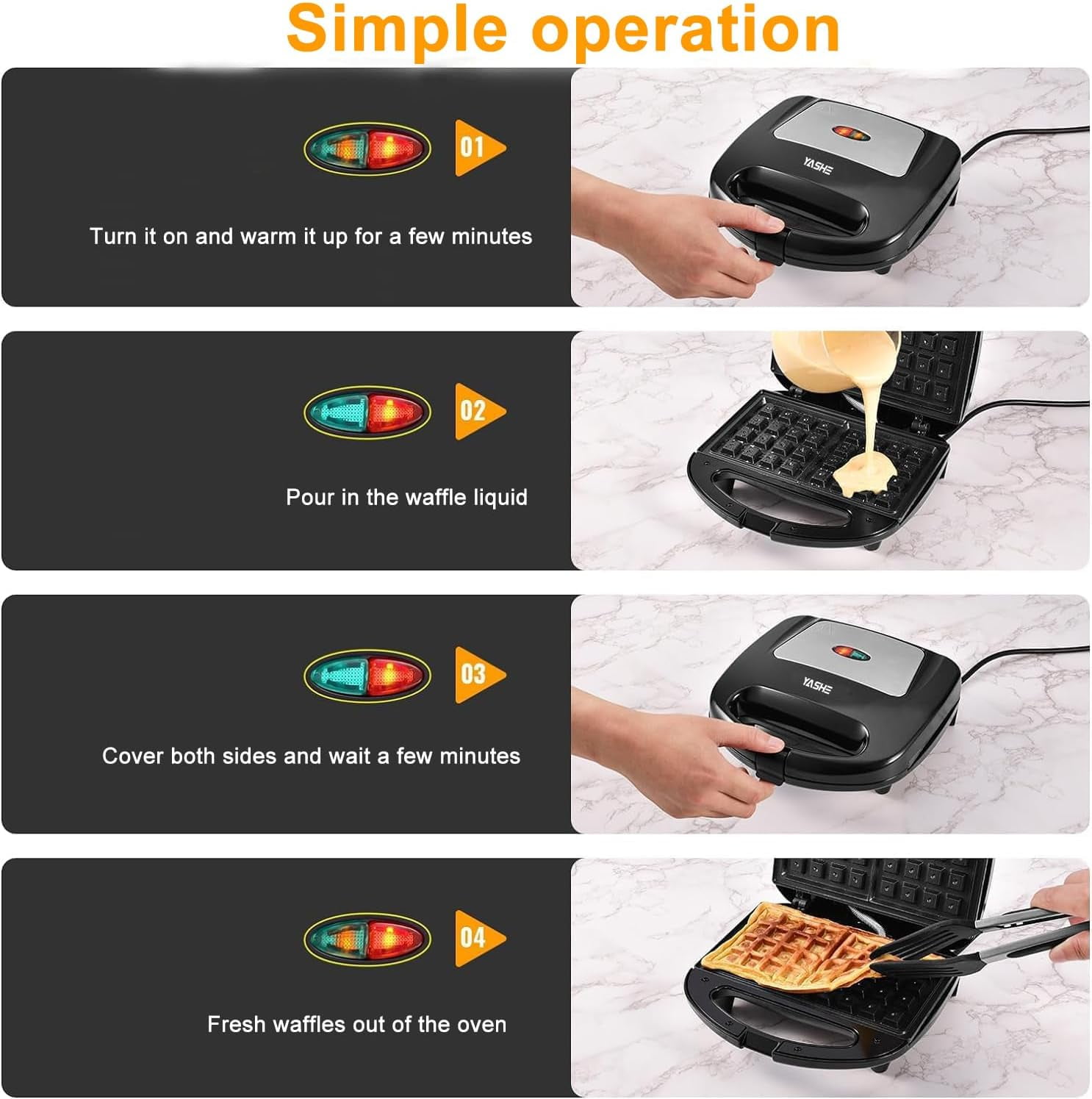 SONGAUN Belgian Waffle Maker, Dual Non-Stick Waffle Iron with Automatic Temperature Control, LED Indicator & Cool-Touch Handle, 750W, Easy to Clean Compact Waffle Machine for Home Breakfast