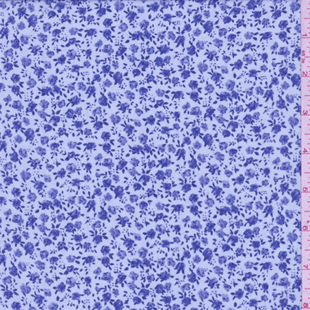 Mini Printed Satin - Soft Blue Mini Floral Print Georgette, Fabric By the Yard