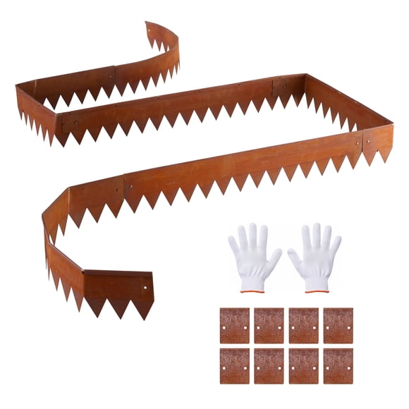 KFFKFF Corten Steel Landscape Edging, 6-Pack 40 x 6 Inch Metal Edging for Landscaping with 8 Connecting Plates, Bendable Metal Garden Edge Border
