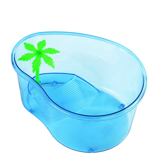 Lihe Turtle Tank with a Straw Fish Tank Opening Plastic Turtle Live Breeding Box with Drying Platform No Cover Small Size (Sky Blue)