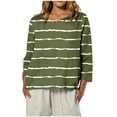 thumbnail image 2 of JGGSPWM Women's Striped Printed Round Neck Fashion Loose Soft Comfortable Casual 3/4 Sleeve Curved T-Shirt Top Green M, 2 of 8