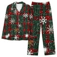 thumbnail image 2 of Mifsaly Womens Christmas Pajamas Sets Winter 2 Piece Pjs V-Neck Long Sleeve Lapel Pullover Sleepwear Xmas Tree Button Down Loose Nightwear High Waist Pants with Pockets 2025 Festival Homewear, 2 of 8