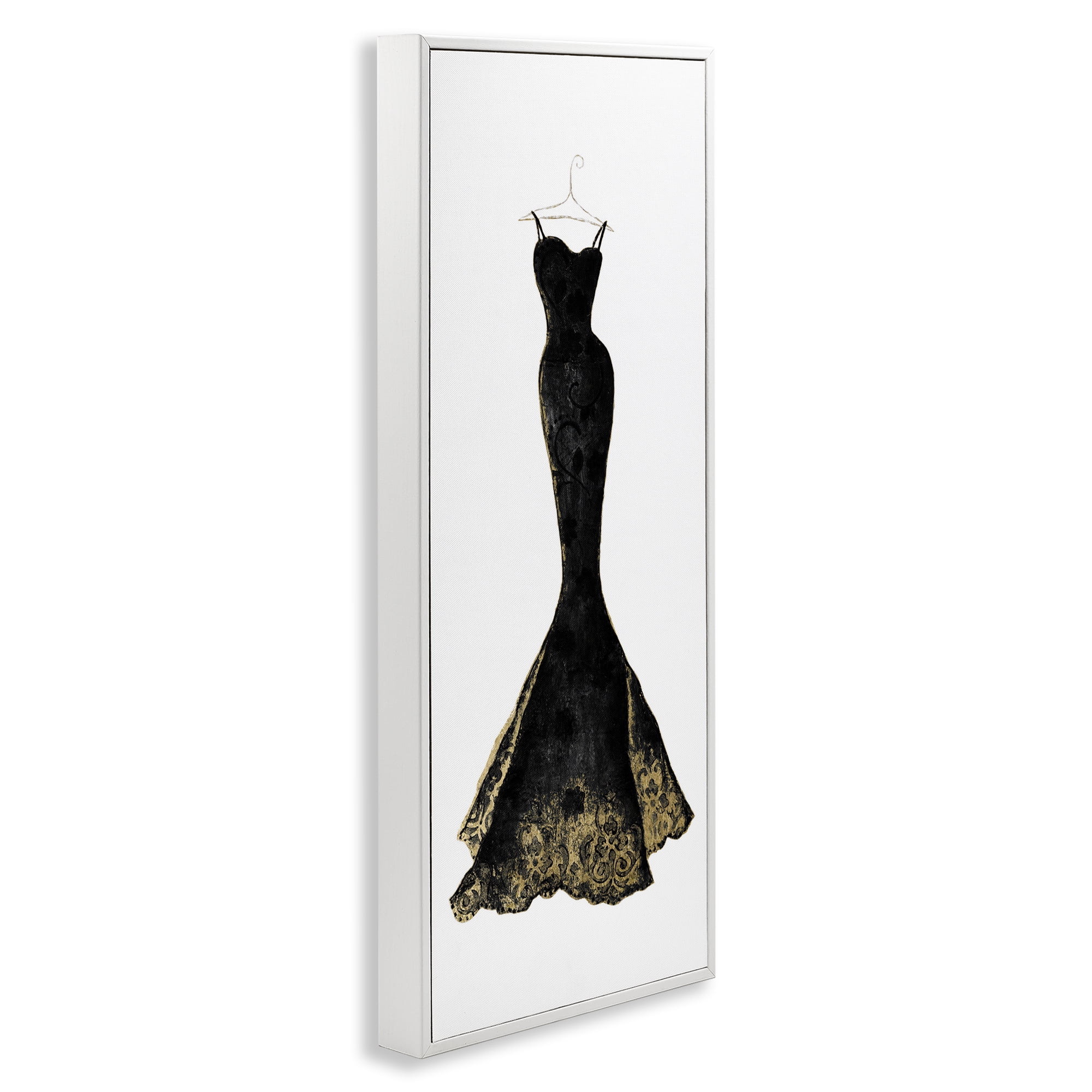Stupell Industries Gilded Black Evening Gown White Framed Giclee Art, design by Janet Tava