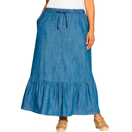 Woman Within Plus Size Drawstring Chambray Skirt