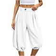 thumbnail image 5 of HBYJLZYG Women's Capri Pants with Pleated Lantern Style and Button Zip Fly, Relaxed Loose Fit with Elastic Waist and Side Pockets, Summer Casual Knee-Length Workwear, 5 of 9