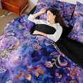 thumbnail image 5 of Erosebridal Purple Watercolor Floral 7-Piece Twin Bedding,Golden Vine Motif Bedding Comforter Set,Black Reversible, 5 of 7