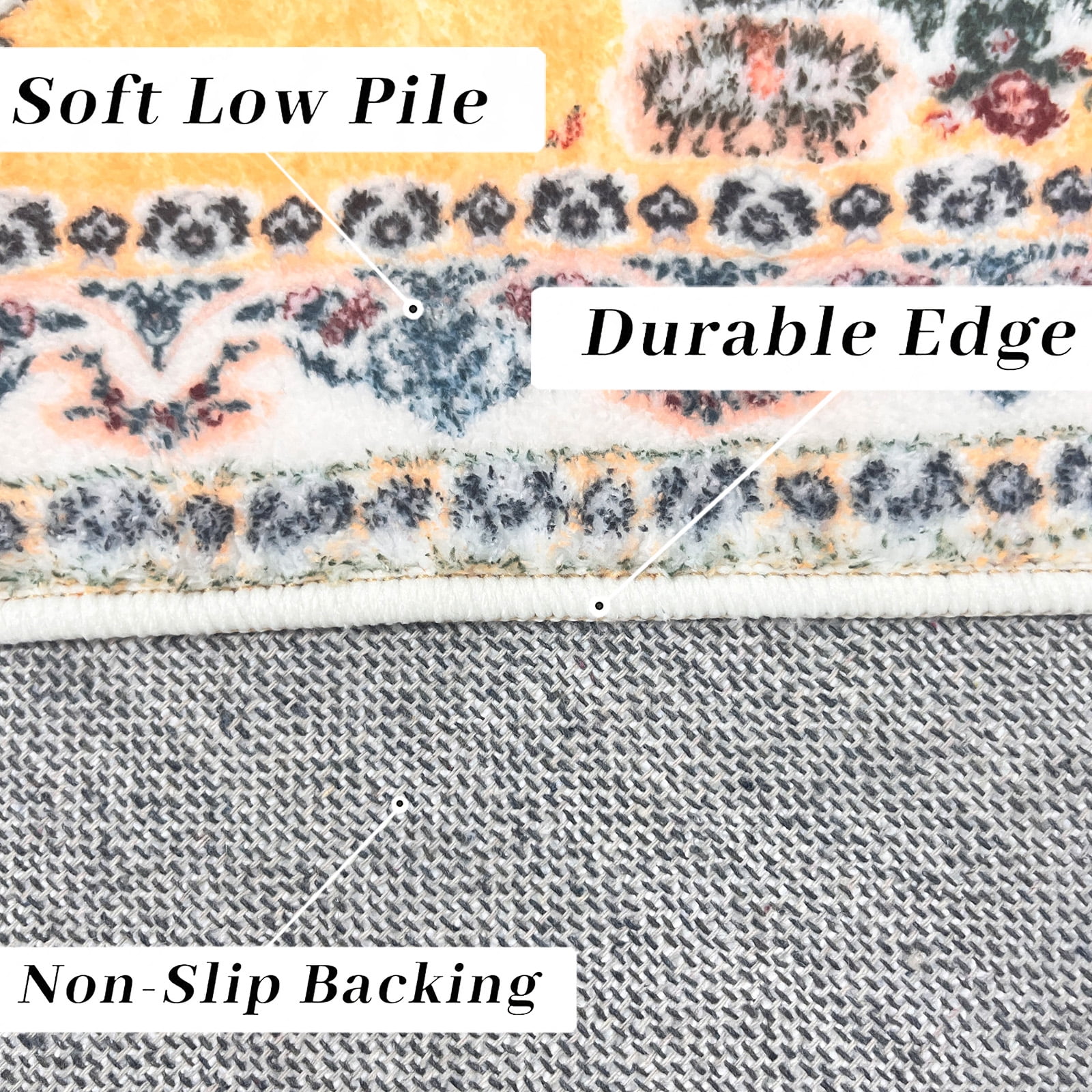 SUSUZI 5.3' x 7.5' Area Rug Boho Living Room Rug, Washable Low Pile Non Slip Carpet for Bedroom, Dining Room, Retro Area Rug Indoor