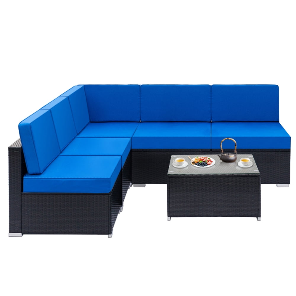 Black Rattan 6 Piece Modular Sofa Including 4 Large Armless Sofas