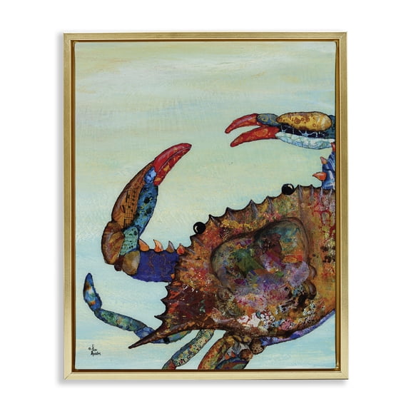 Stupell Industries Bohemian Crab with Collage Pattern Gold Floating Frame Canvas Art, 17 x 21, by Lisa Morales