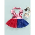 thumbnail image 4 of Bagilaanoe Baby Girl 4th of July Romper Dress Striped Print High Waist Mesh Dress Casual Party Independent Day Wear Set, 4 of 9