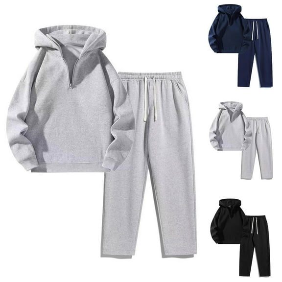 Stamzod Men's Tracksuits 2 Piece Set Solid Color Long Sleeve 1/4 Zip Pullover Mens Hoodies and Baggy Sweatpants Men Casual Oversized Sweat Suit for Running Gym Travel Navy L