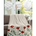 thumbnail image 4 of Flannel Fleece Throw Blanket Spring Red Rose Flower on Vintage Linen Lightweight Soft Plush Blankets,Watercolor Pastoral Floral Cozy Warm Throw Blanket for Couch Sofa Bed Car Office 40x50in, 4 of 9