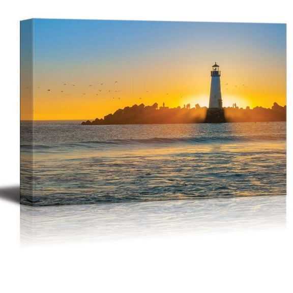 wall26 - Canvas Prints Wall Art - Lighthouse at Sunset | Modern Wall Decor/Home Decoration Stretched Gallery Canvas Wrap Giclee Print. Ready to Hang - 12" x 18"