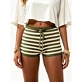 thumbnail image 2 of LMLYSoH Women's Stripe Knit Lounge Shorts Slim Fit Summer Bottoms Adjustable Drawstring Elastic Waist Casual Short Pants, 2 of 8