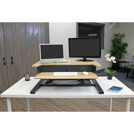 UPC: 0847210036883 | Two-Tier Pneumatic Standing Desk Converter – White Oak
