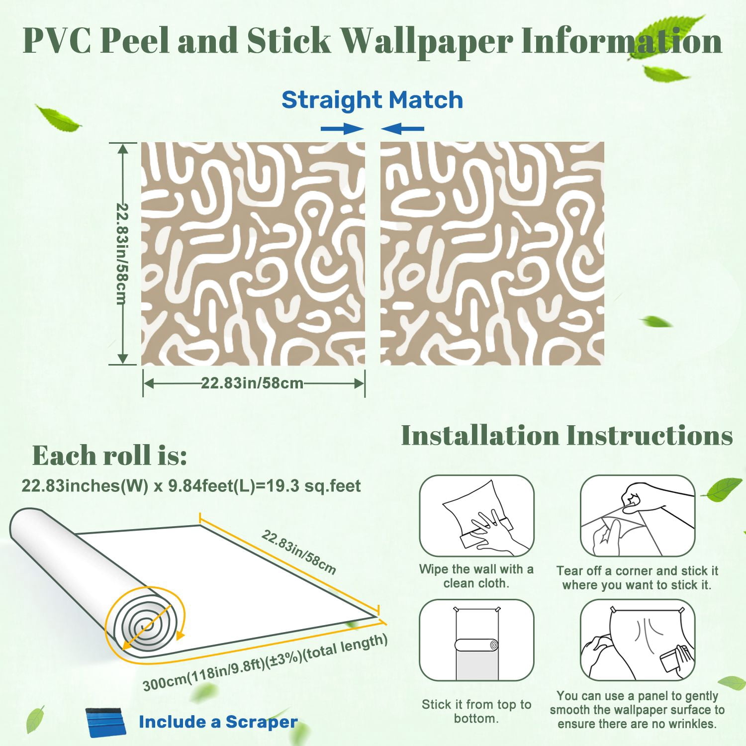 Peel and Stick Wallpaper Abstract Beige White Curvy Lines Design 24in x 118in Contact Paper Removable Self Adhesive Wall Mural Wall Decor for Bedroom Kitchen Cabinets