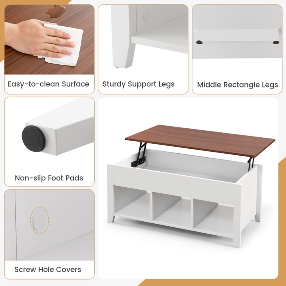 Finihen Lift Top Coffee Table, Lift Tabletop Dining Table, Lift Top Coffee Table with Hidden Storage Compartment, for Living Room, Office, White Finihen Lift Top Coffee Table, Lift Tabletop Dining Table, Lift Top Coffee Table with Hidden Storage Compartment, for Living Room, Office, White