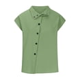 thumbnail image 3 of Womens Cotton Linen Short Sleeve Button Down Shirts Casual V Neck Plain Blouses Tops, 3 of 6