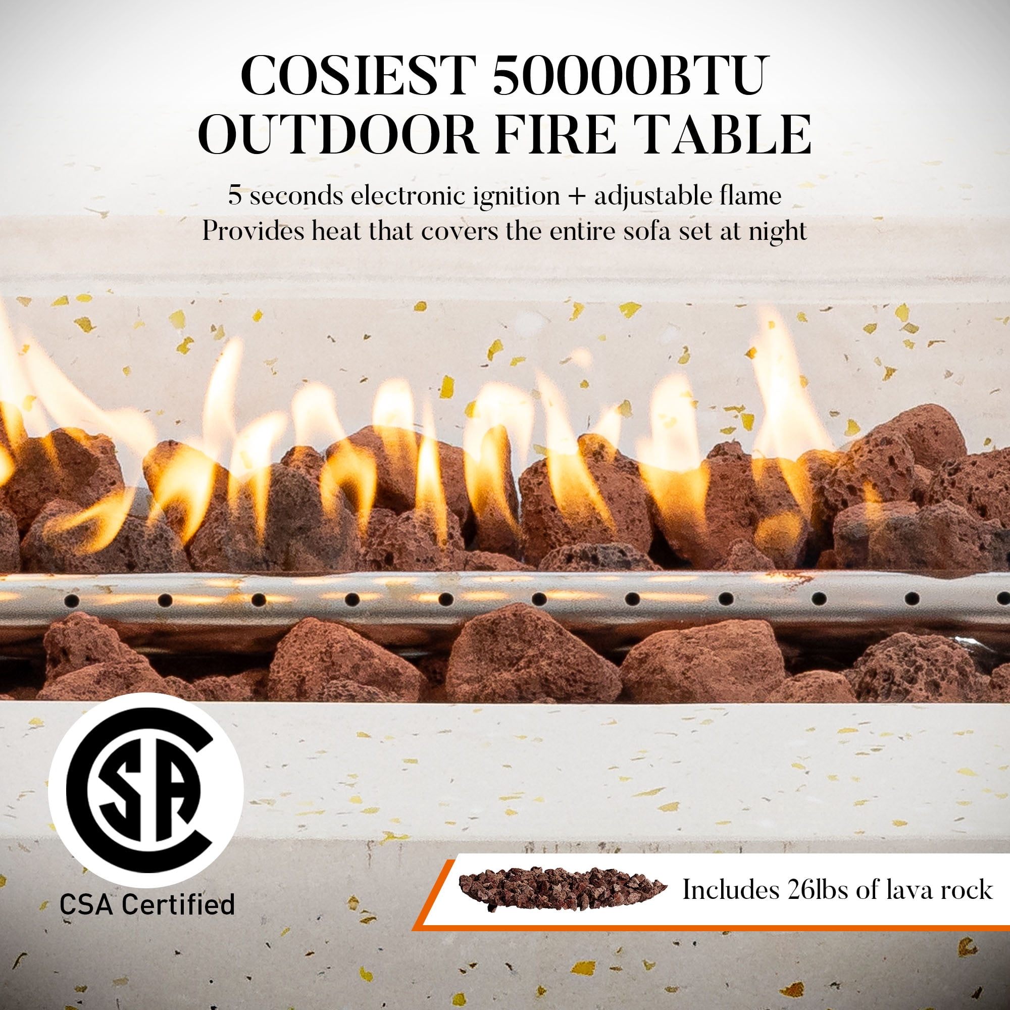 MOALCOFER 42" Rectangle Outdoor Propane Gas Fire Pit Table,Concrete Design with Cover&Lava Rocks