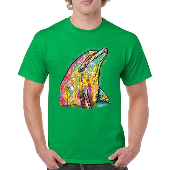 Tee Hunt You Only Live Once T-Shirt Cute Neon Dolphin Dean Russo Art Men's Tee, Green, Small