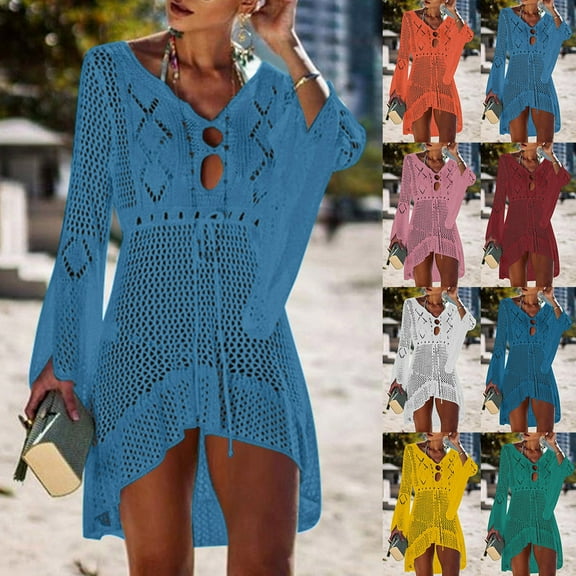Spring'S New Arrivals AXXD Swim Cover Ups For Women Swimwear Knitted Cover Up Summer Sexy Sun Protection With Flared Sleeves Beach Bikini