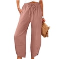 thumbnail image 2 of Oksale Barrel Pants for Women Petite Elastic Waisted Ankle Pants with Pockets Summer Loose Straight Leg Solid Travel Pants Watermelon Red XL, 2 of 7