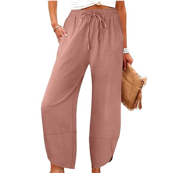 Lenpel Womens Baggy Pants Summer Drawstring Elastic Waist Wide Leg Palazzo Trousers Fashion Casual Harem Pants