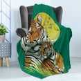 thumbnail image 4 of Safari Soft Flannel Fleece Throw Blanket, Tiger Family in the Jungle Full Moonlight Night Grass Abstract, Cozy Plush for Indoor and Outdoor Use, 50" x 60", Jade Green Pale Green, by Ambesonne, 4 of 5