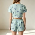 thumbnail image 2 of VONCOS Womens Short Sleeve Pajama Set Soft Breathable Stretchy 2 Piece Lounge Shorts Butterfly Print Mint Green,Size XL, 2 of 4