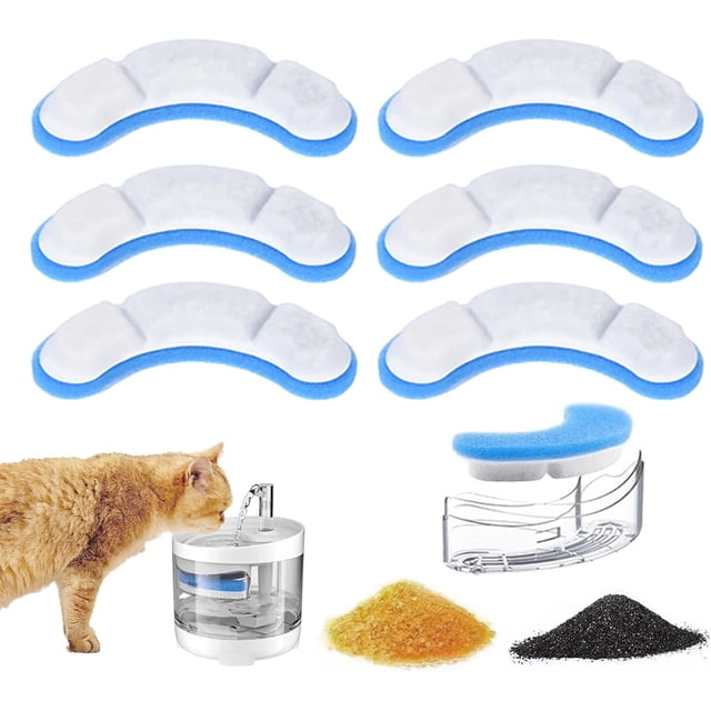 Filtros para Fuente de Gatos, Filtros de 6 uds para filtros Transparentes de Fuente de Agua de Gato de 50OZ /1.5L, Filtros para Bebederos para Gatos con Resina y Carbón Activo para Mascotas
