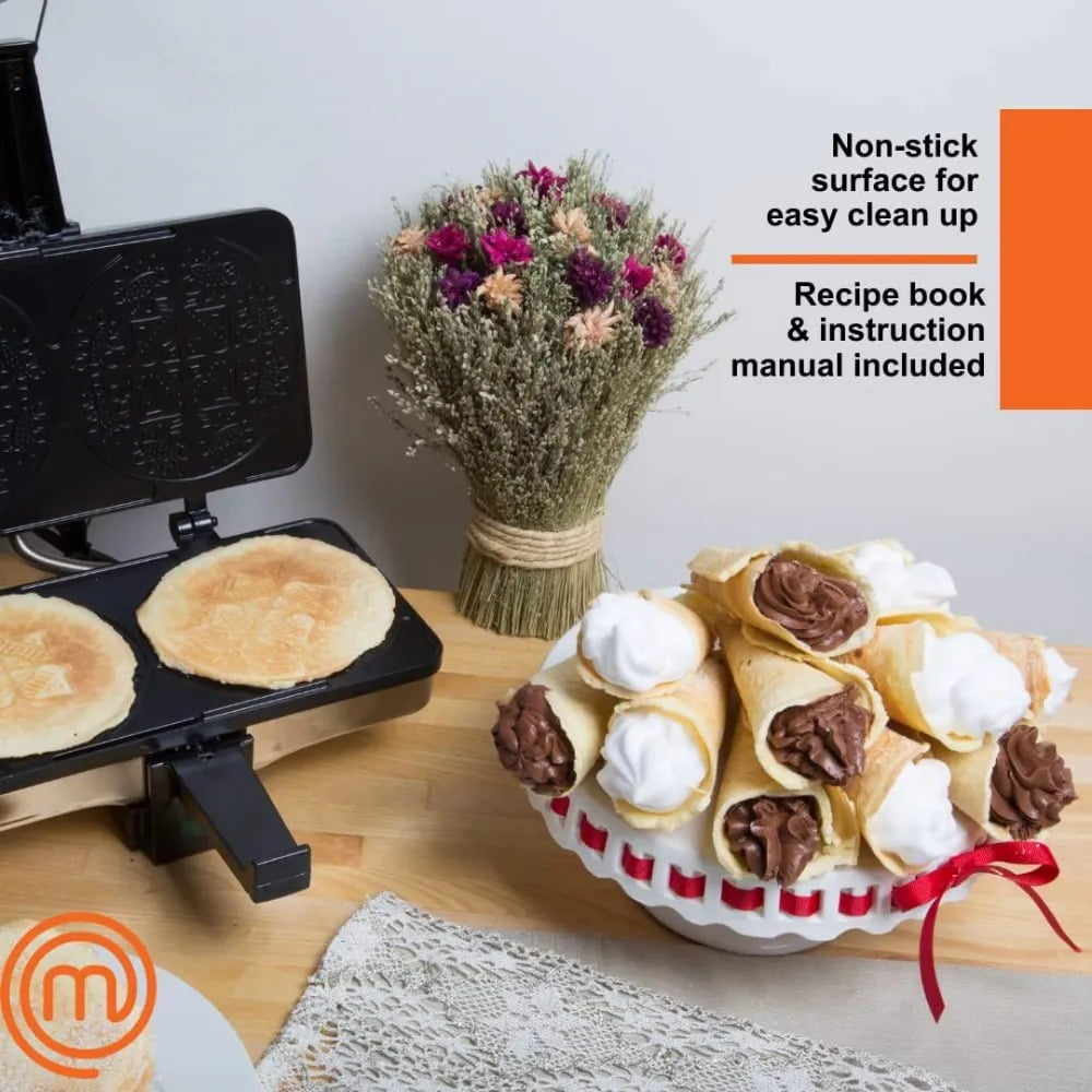 MasterChef Krumkake Baker-Make 2 Homemade Pizzelle Like Cookies, Great for Cannoli Filling & Waffle Cones, Fun Nonstick Electric Iron Press Kitchen Appliance-Home Made Treats - Great Gift for Bakers
