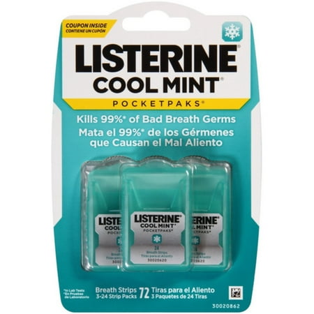 Listerine PocketPaks Breath Strips Cool Mint 72 Each (Pack of 6)