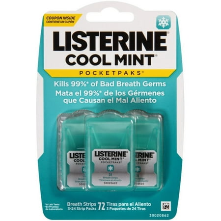 Listerine PocketPaks Breath Strips Cool Mint 72 Each (Pack of
