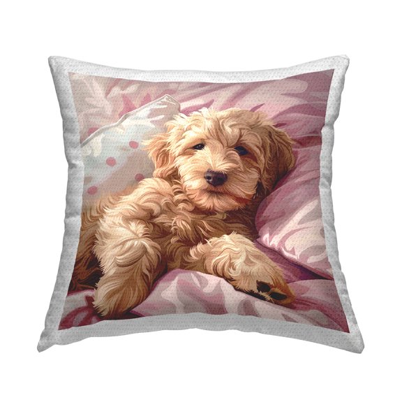 Stupell Industries Sleepy Labradoodle in Bed Design by Jim Baldwin Outdoor Printed Pillow